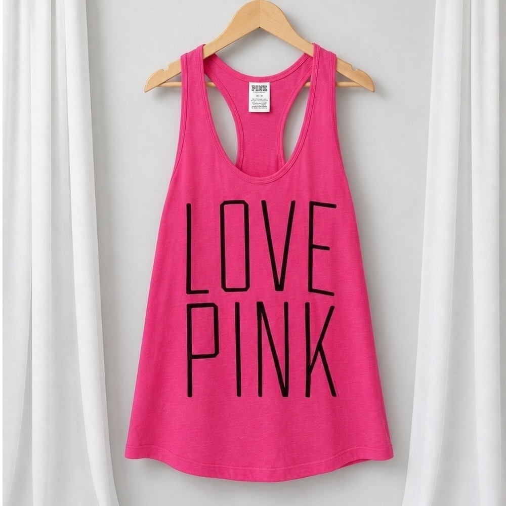 Victoria Secret PINK Love Pink Tank Top Small Racerback Graphic Y2K Athleisure
